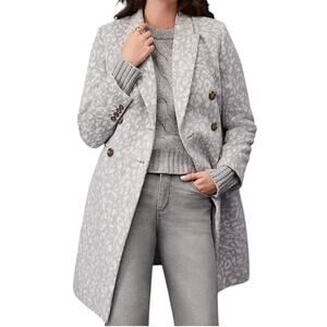 Ann Taylor Coat Women Medium Petite Gray Leopard Wool Blend Double Breasted $248
